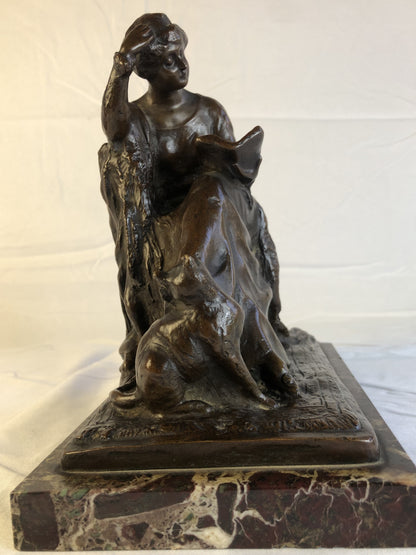 Scultura in bronzo ragazza con gatto firmata Roberto Negri