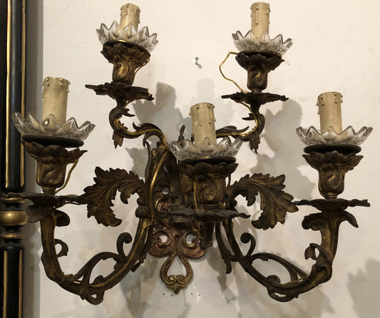 Coppia di appliques in bronzo dorato italiane del XIX secolo